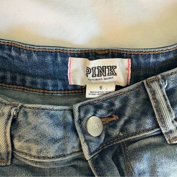 PINK Victoria's Secret Blue Jean Shorts Distressed Style - Picture 2 of 3